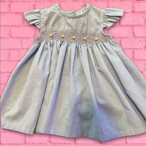 Petit Ami Hand Embroidered Smocked Blue Baby Girl Dress Newborn